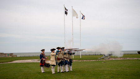 Historical reenactment musket firing