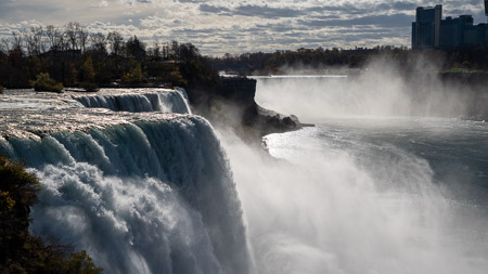 Niagara Falls with mist and skyline